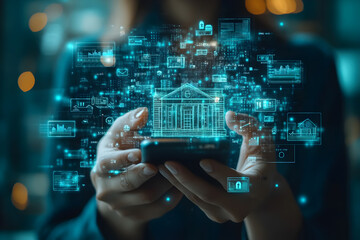 Futuristic Digital Banking and Fintech Innovation Concept &ndash; Mobile Banking and Financial Technology