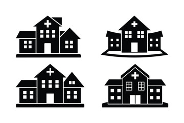 hospital building, silhouette vector, on white background  