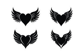 set of wings, silhouette vector, on white background  
