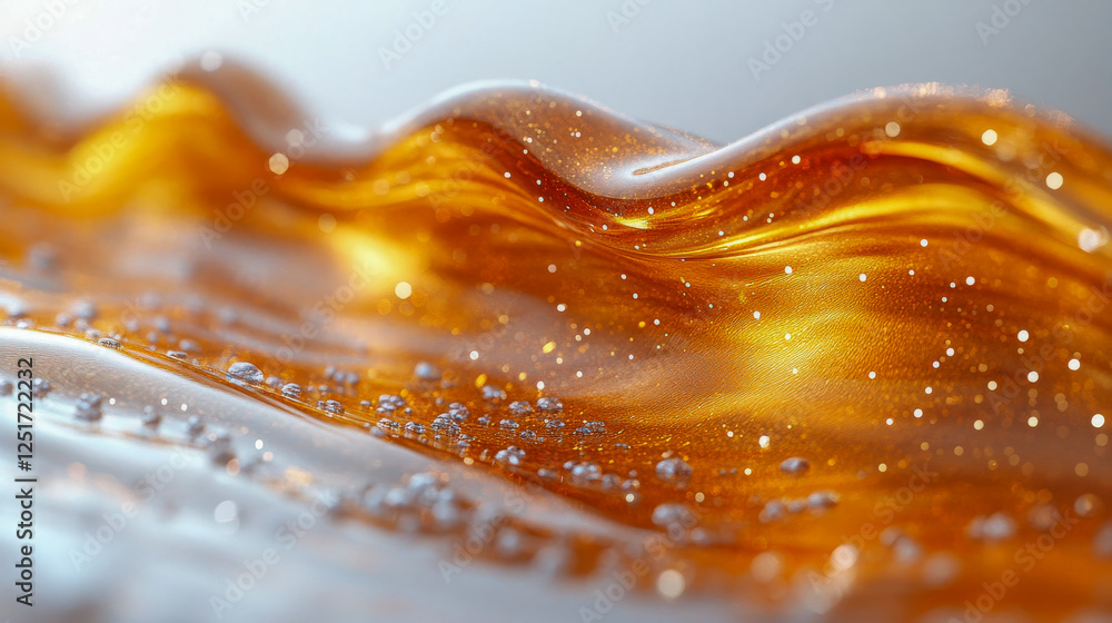 Poster a dynamic splash of golden liquid with glowing bokeh lights, creating a luxurious, abstract aestheti