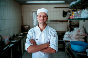 Portrait of a boy working as a cook's assistant in a restaurant