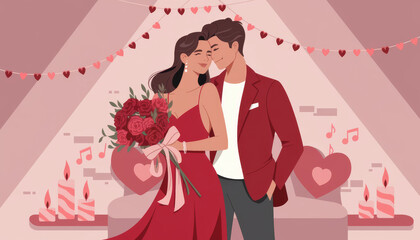 Valentine's Day, a loving couple, flowers