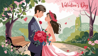 Valentine's Day, a loving couple, flowers