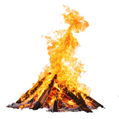 Fiery Orange Flame from Bonfire at Beach Party Isolated on Transparent Background