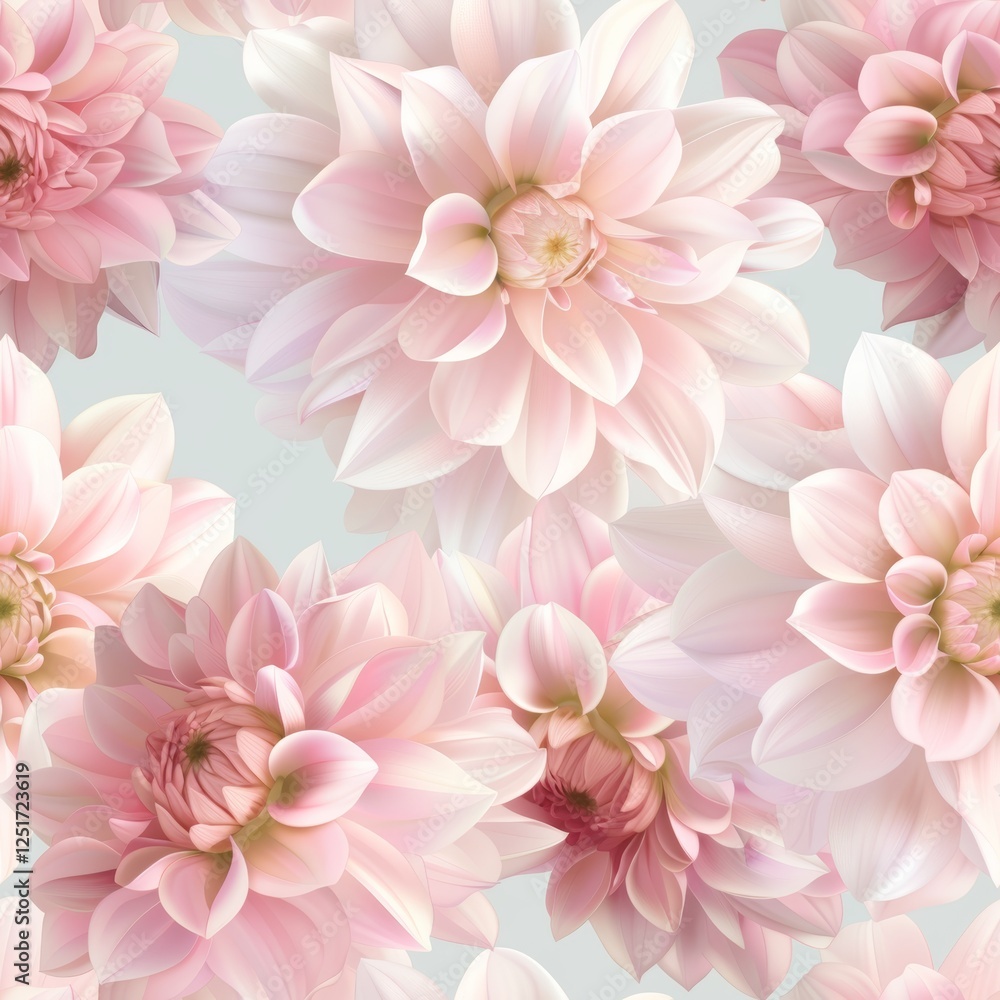 Poster elegant floral pattern featuring soft pastels with dahlia blooms, creating a seamless background for
