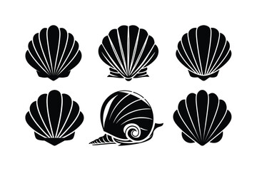Sea shell, silhouette vector, on white background