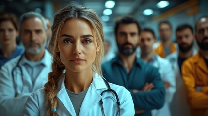 Obraz premium Medical professionals collaborate in a hospital setting focused on patient care during a challenging health crisis