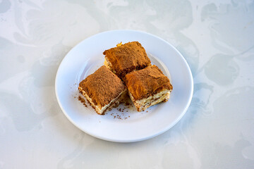 Turkish Dessert Sobiyet, havuc dilimi, midye baklava, mussels baklava and classic baklava with Pistachio . Cikoltali cevizli, fistikli soguk Baklava, top view.