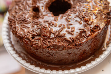 chocolate cake on a table in rio de janeiro.