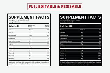 Supplement facts and vitamin facts template ,nutrition facts template design
