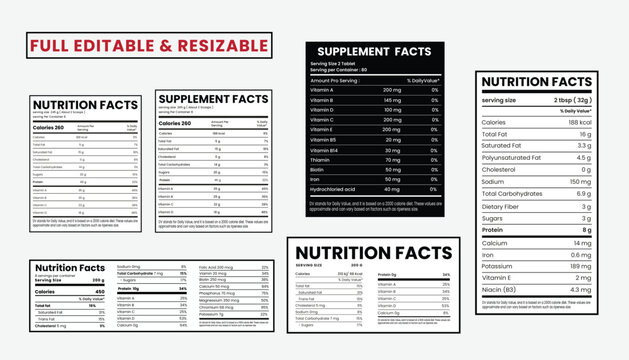 Supplement facts and vitamin facts template ,nutrition facts template design