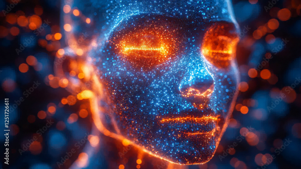 Aufkleber a digital visualization of a human head illuminated with a glowing neural network