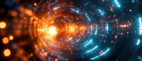 Fototapeta premium Futuristic Tunnel of Light with Swirling Patterns in Cyberpunk Aesthetic and Vibrant Colors