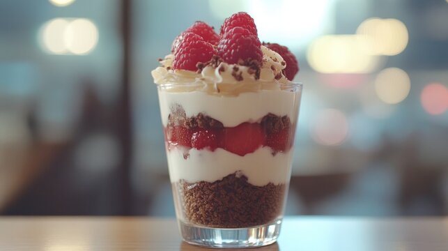 Strawberry parfait with chocolate crumbs and whipped topping