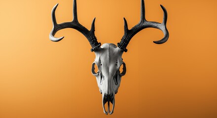 Deer Skull with Antlers on Orange Background for Hunting Theme