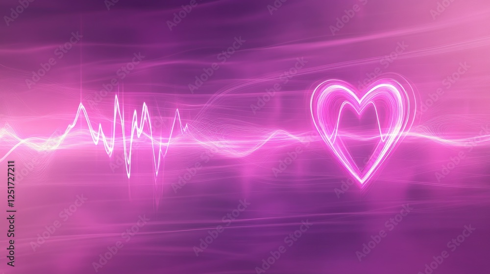 Poster an abstract representation of heartbeats with glowing lines and pulsating waves, against a soft grad