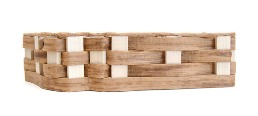Empty wooden fruit or bread basket on white background