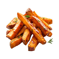 Caramelized Sweet Potato Fries Isolated on Transparent Background