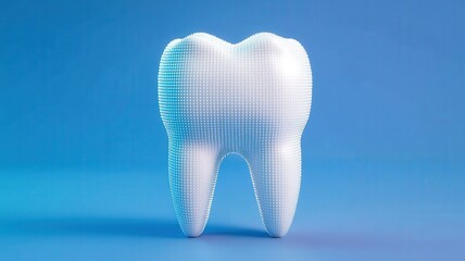Digital 3d tooth representing cutting edge dental technology, showcasing futuristic medical innovation light blue background