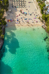 Obraz premium Aerial view of the Cala Petita beach in Mallorca, Balearic Islands, Spain