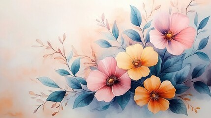 Watercolor Floral Bouquet Collection with Pink Yellow Flowers and Greenery for Wedding Stationery and Wallpapers