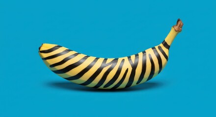 Fototapeta premium Creative banana with zebra stripes on vibrant blue background