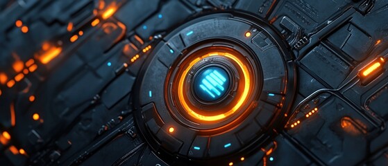 Futuristic Technology Interface: Glowing Orange and Blue Circuits