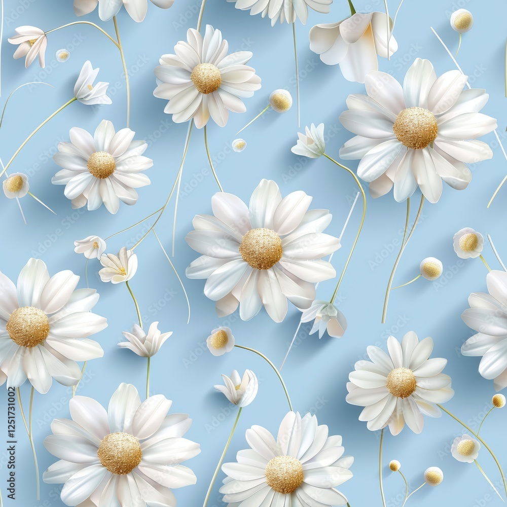 Poster elegant floral pattern featuring chamomile blooms in soft pastels, creating a sophisticated and sere