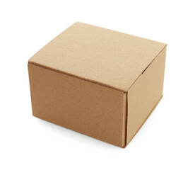 One blank cardboard box isolated on white. Mockup for design