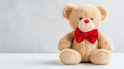 Obraz premium Charming teddy bear with red bow tie for nursery decor and gifts