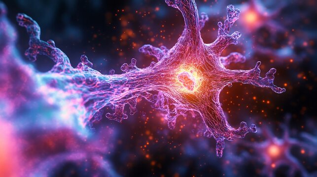 Fluorescent stress fibers within fibroblast highlighting their role in mechanotransduction and cellular stability