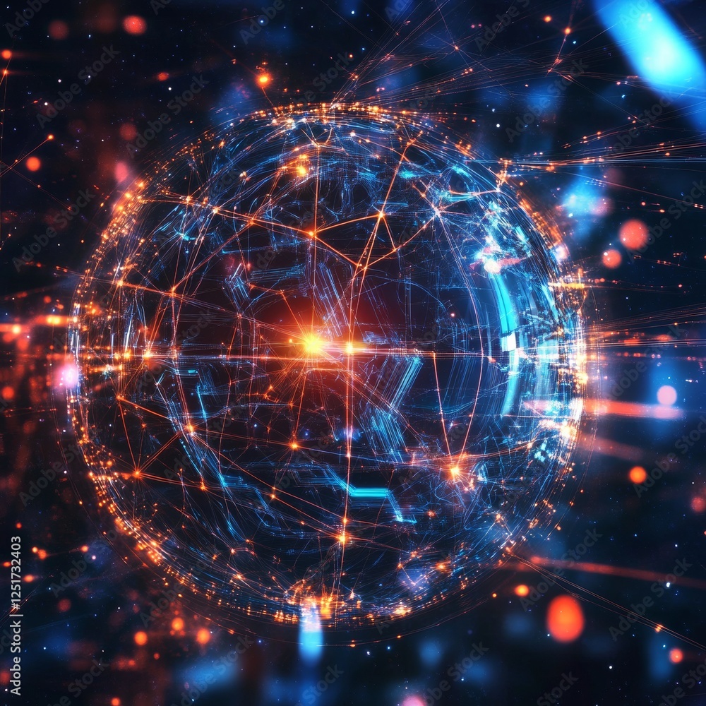 Poster vibrant digital globe with interconnected lines and glowing nodes, representing technology and data 