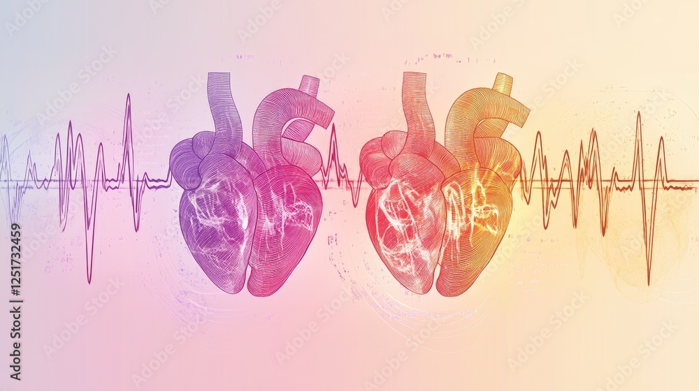 Poster an infographic-style image showing different heartbeats with labels, set against a soft gradient, il
