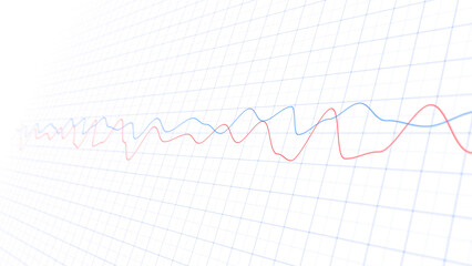 Business red blue wavy lines on grid background illustration.