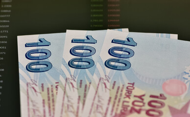 Images of banknotes of various countries. turkish lira photos.