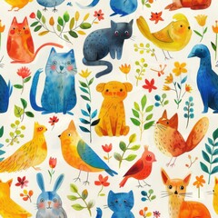 Obraz premium Colorful Animal and Floral Pattern Design