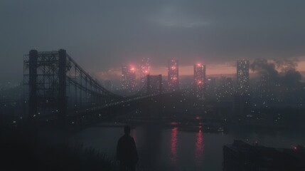 Mysterious Futuristic Cityscape in Heavy Fog on World Science Fiction Day