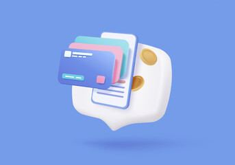 3D credit card financial security for online shopping, financial transactions, online payment credit card with payment protection concept. 3d business finance vector icon render illustrator