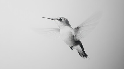 Fototapeta premium Hummingbird in flight, monochrome, nature, background blur, design