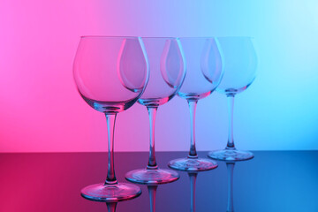 Empty glasses on table, color tone effect