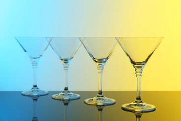 Empty glasses on table, color tone effect