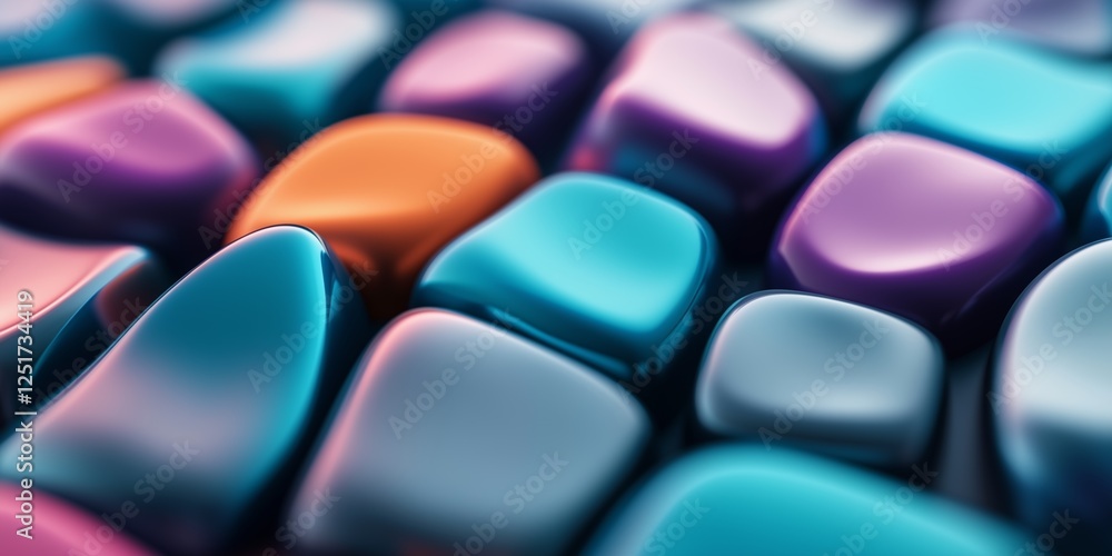 Poster colorful glossy cubes forming textured geometric surface, generating abstract pattern with smooth ro