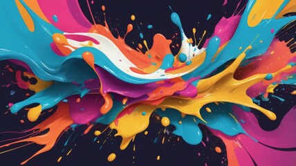 Obraz premium A dynamic explosion of colorful paint splashes in blue, pink, yellow, and orange, creating a bold and artistic abstract design. 