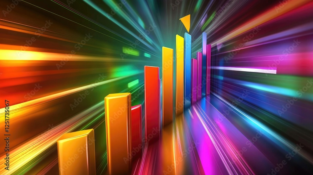 Poster a d financial bar graph with colorful, rising bars and an arrow pointing upward, symbolizing busines