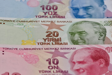 Images of banknotes of various countries. turkish lira photos.