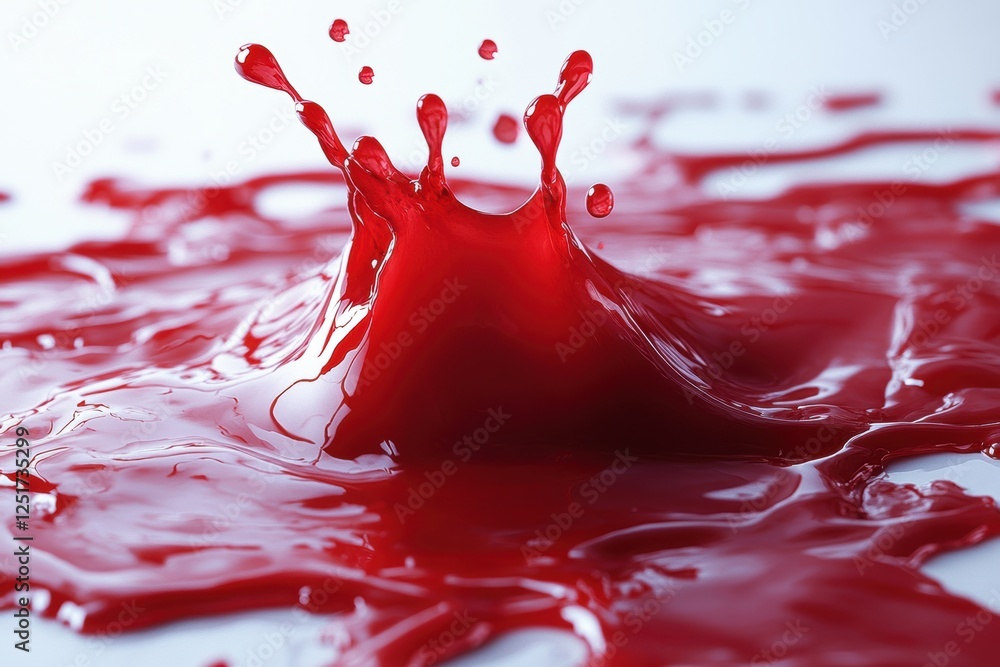 Aufkleber a dynamic splash of red liquid creating ripples on a surface.