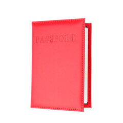 Passport in bright cover isolated on white, top view