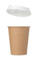 Paper cup with lid on white background. Mockup for design