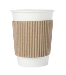 One paper cup on white background. Mockup for design