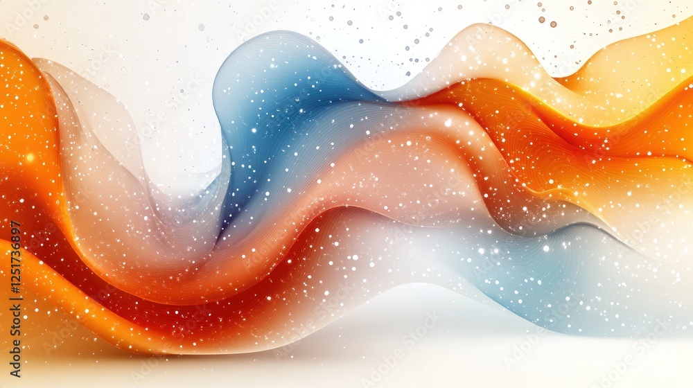 Poster abstract waves in orange and blue with a sparkling texture.